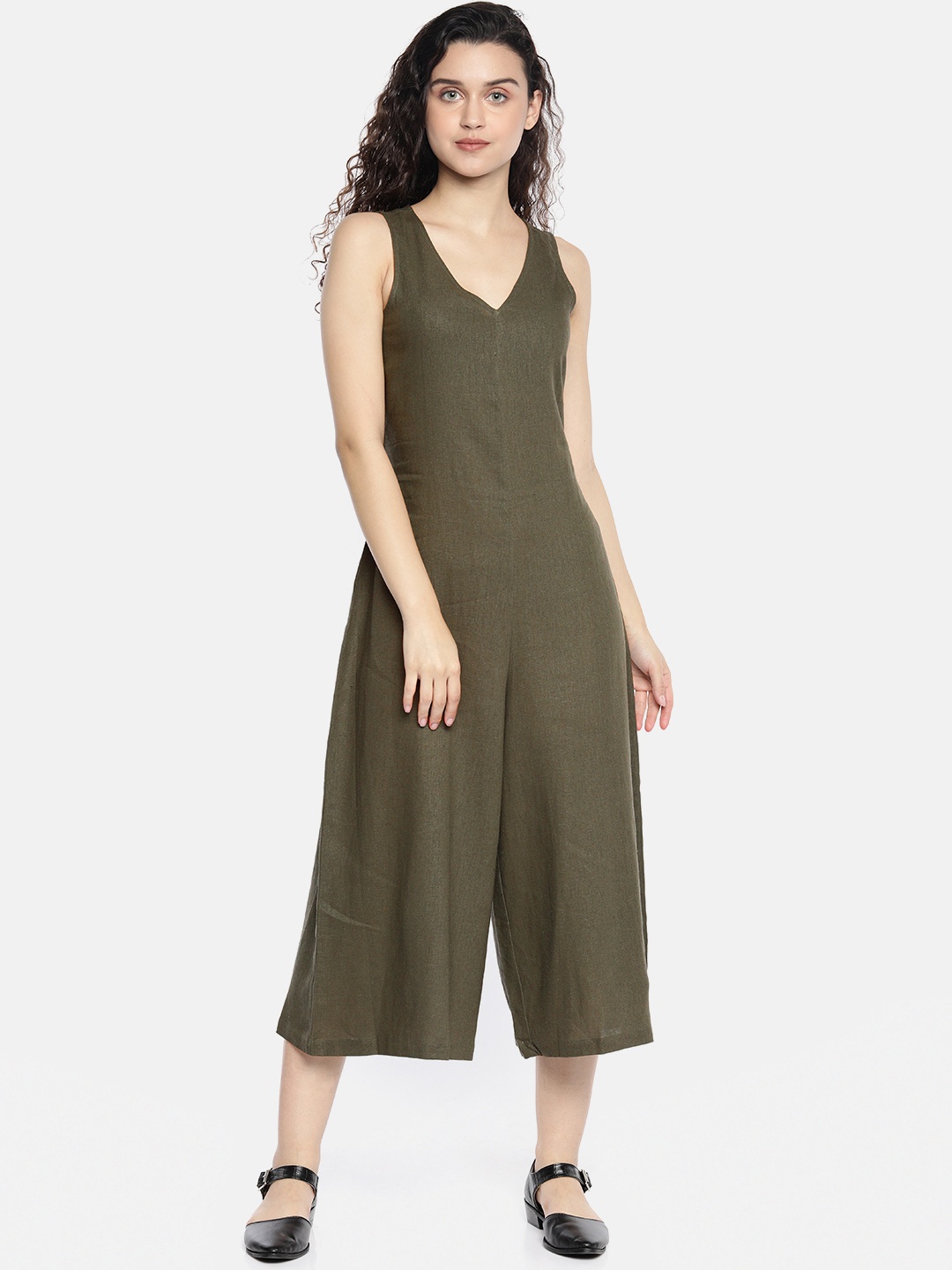 

AND Women Green Solid Culotte Jumpsuit