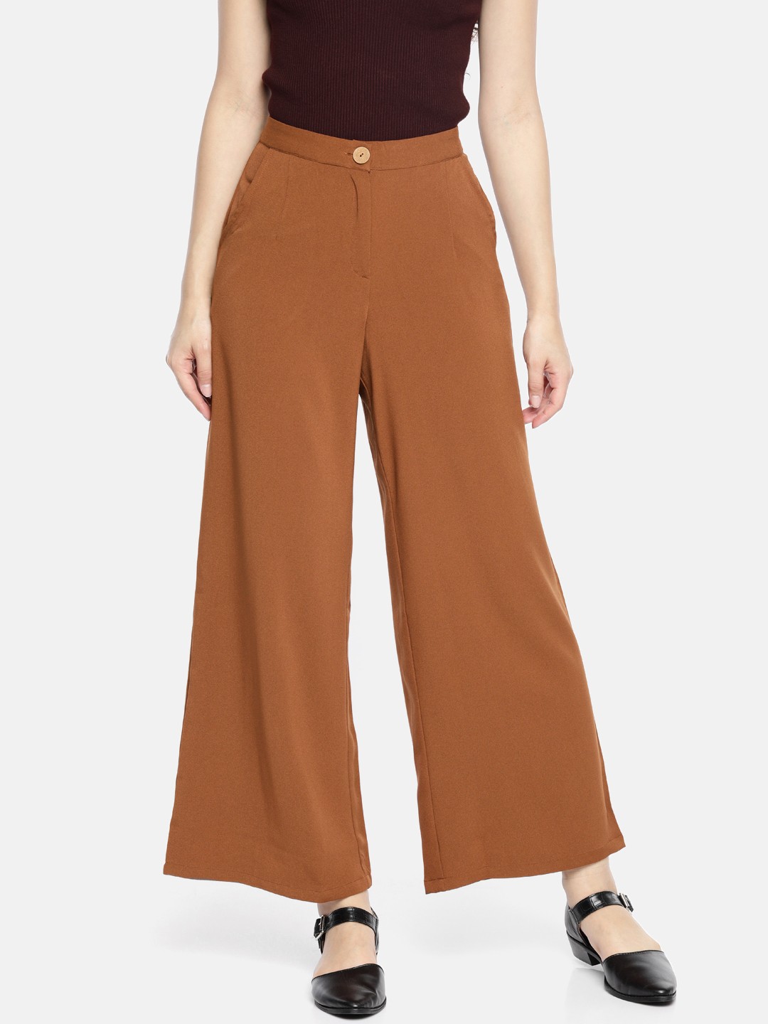 

AND Women Brown Regular Fit Solid Parallel Trousers