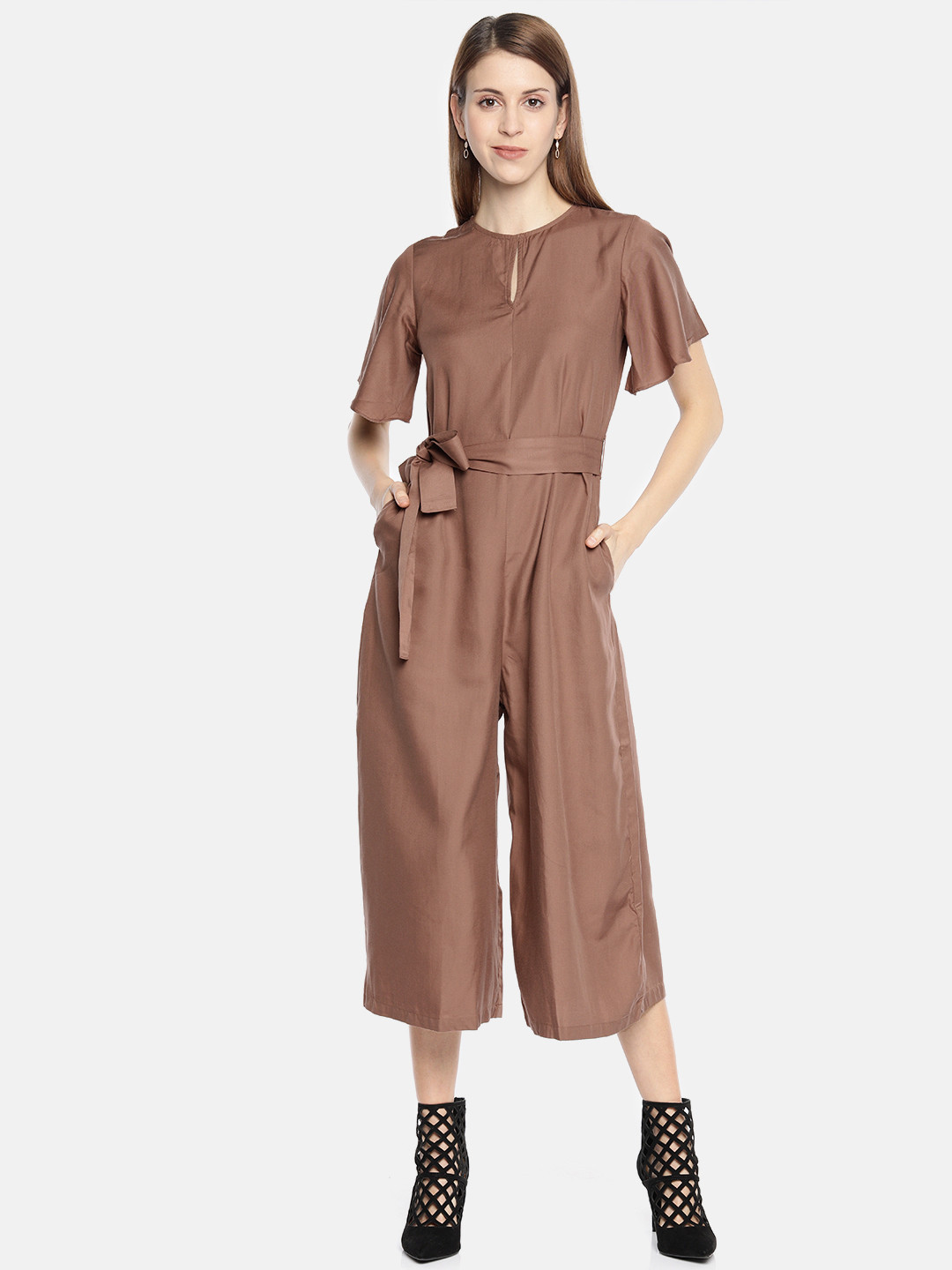 

AND Women Camel Brown Solid Culotte Jumpsuit