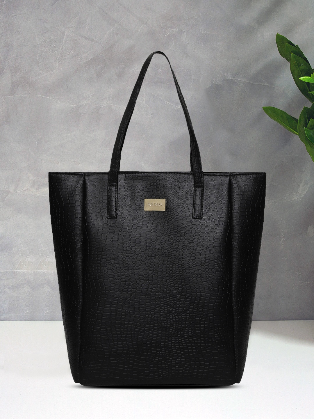 

KLEIO Croco Pattern Structured Tote Bag, Black