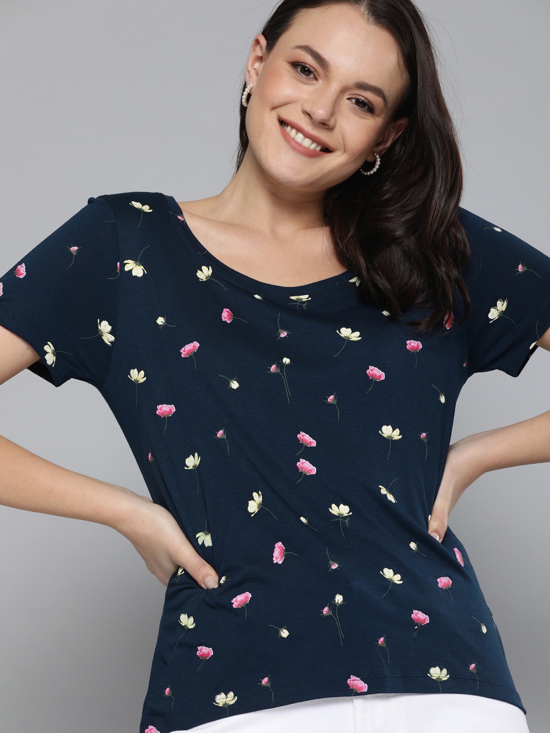 

Mast & Harbour Women Navy Blue Printed Round Neck T-shirt