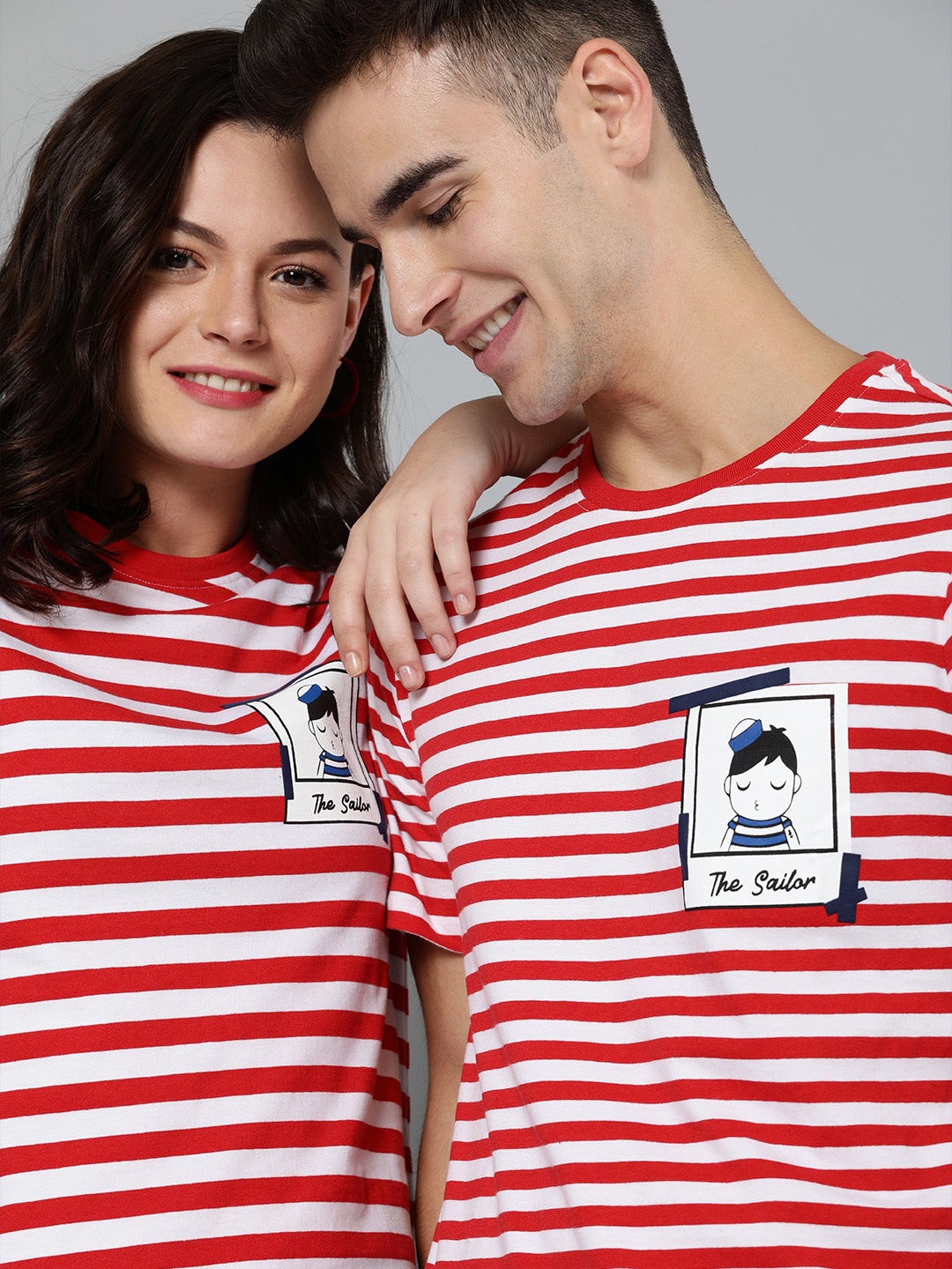

Mast Harbour Women Twin Collection Red White Striped Round Neck Pure Cotton T-shirt