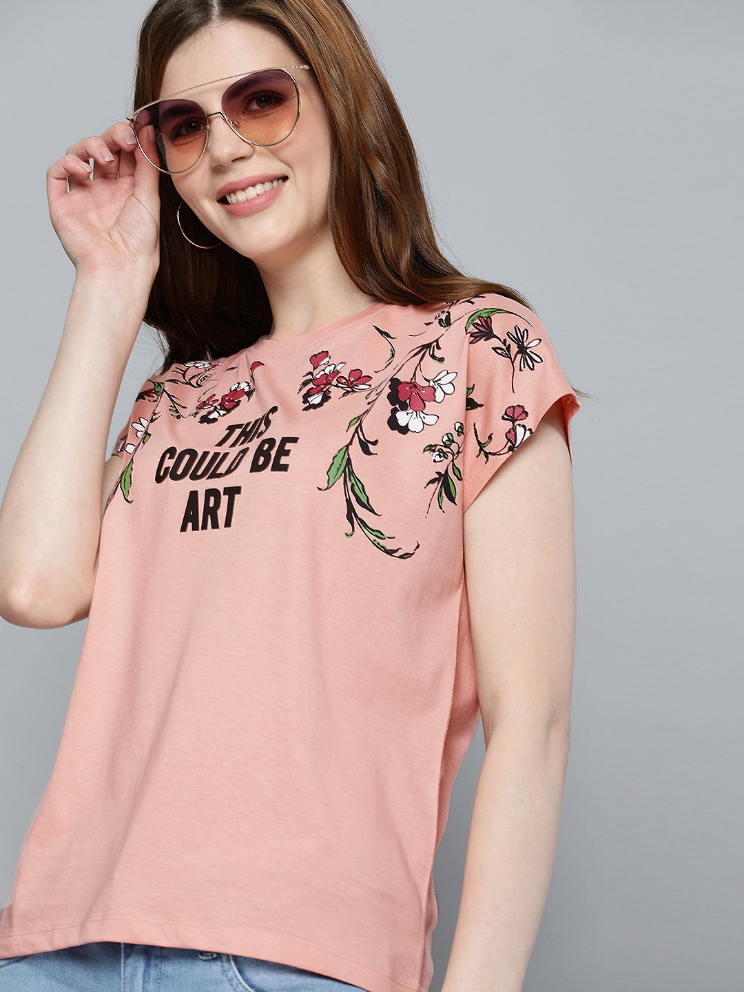 

Mast & Harbour Women Peach-Coloured Printed Round Neck T-shirt