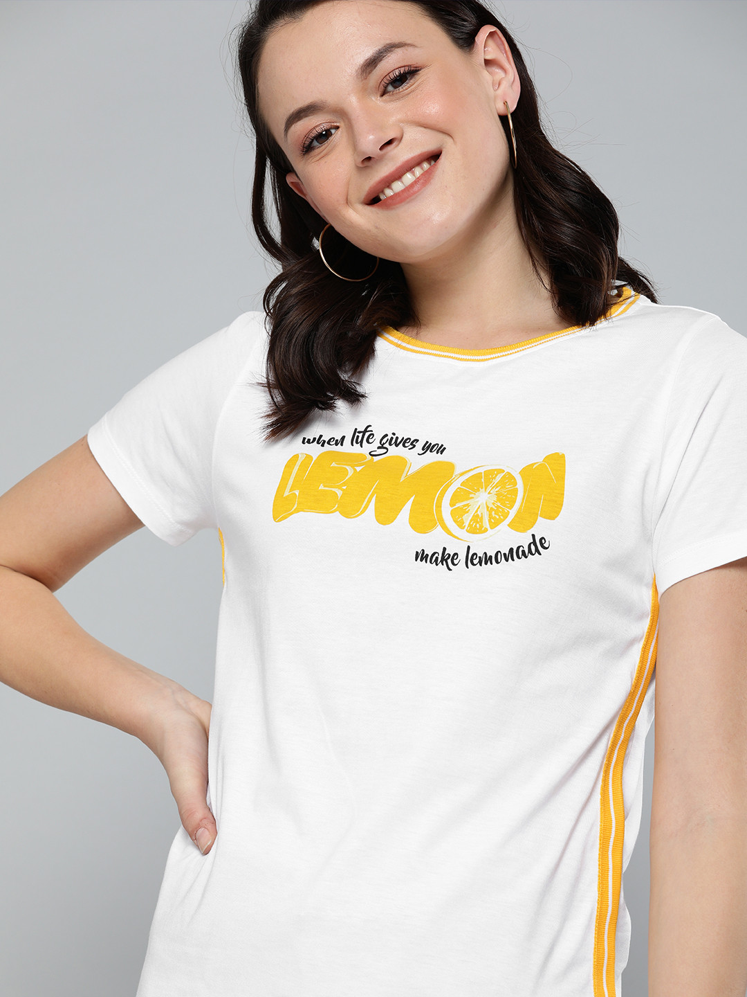 

Mast & Harbour Women White Printed Round Neck T-shirt