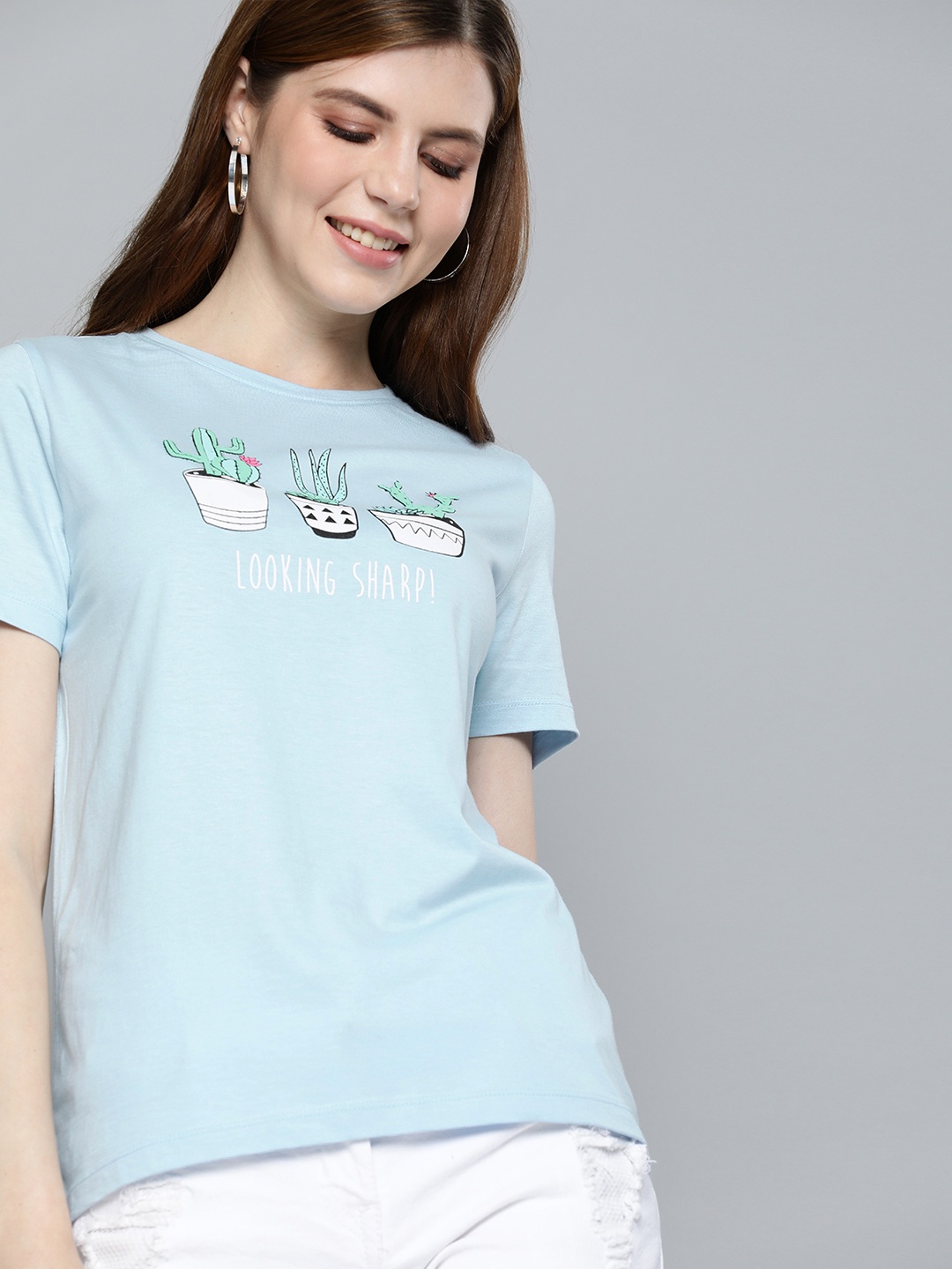 

Mast & Harbour Women Blue Printed Round Neck T-shirt