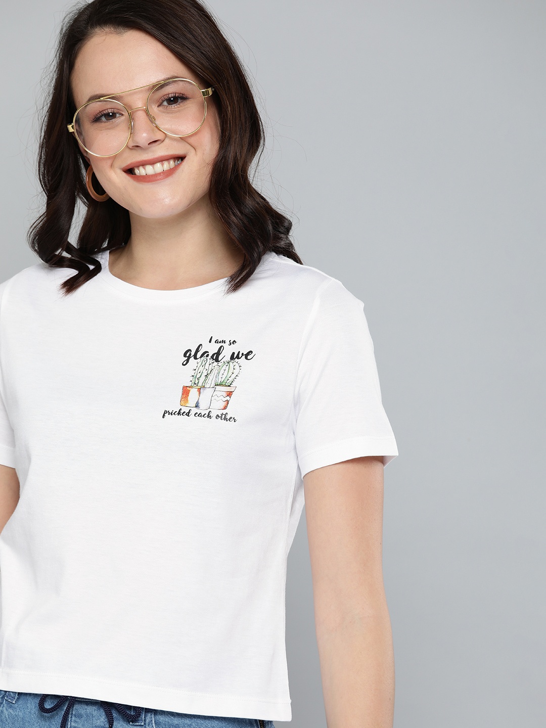 

Mast & Harbour Women White Solid Round Neck T-shirt With Printed Details