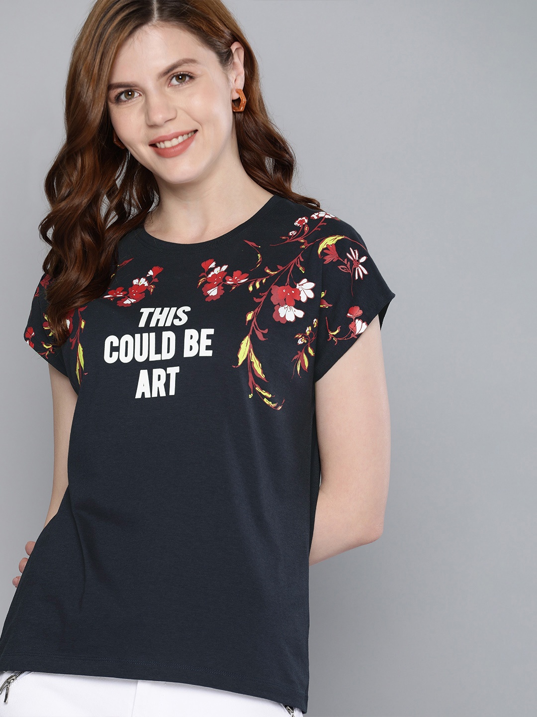 

Mast & Harbour Women Navy Blue Printed Round Neck T-shirt