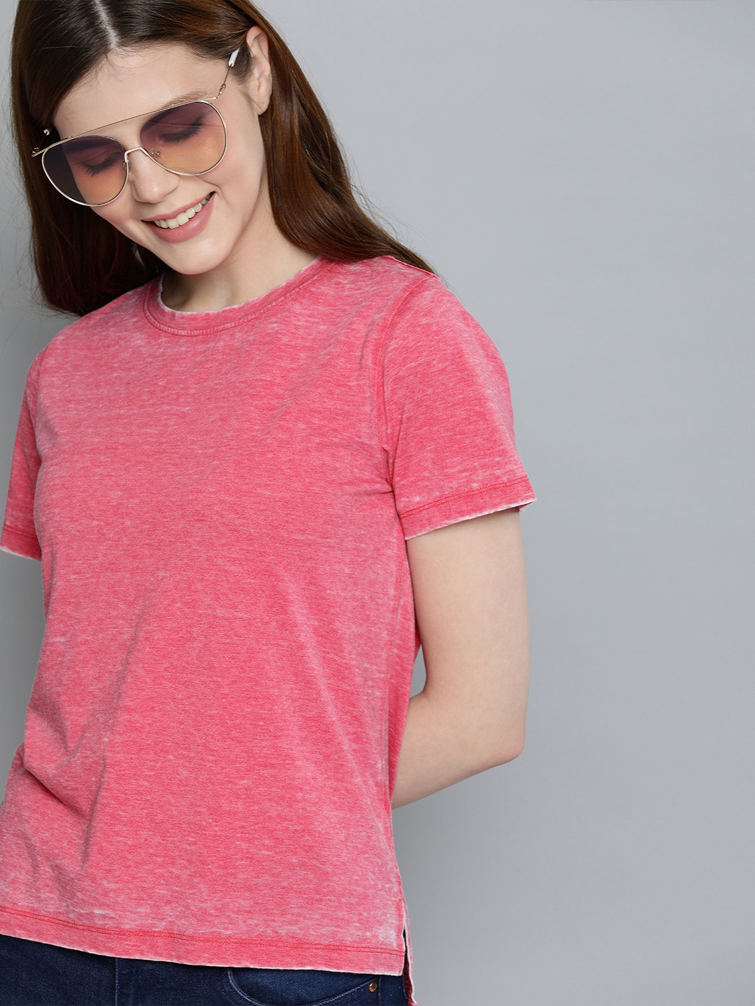 

Mast & Harbour Women Pink Solid Round Neck T-shirt
