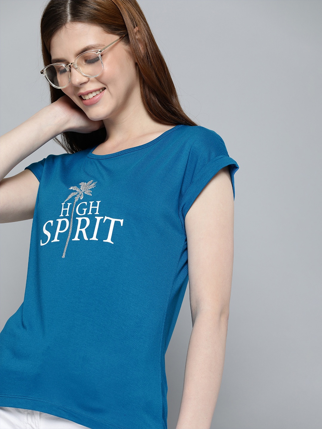 

Mast & Harbour Women Blue Printed Round Neck T-shirt