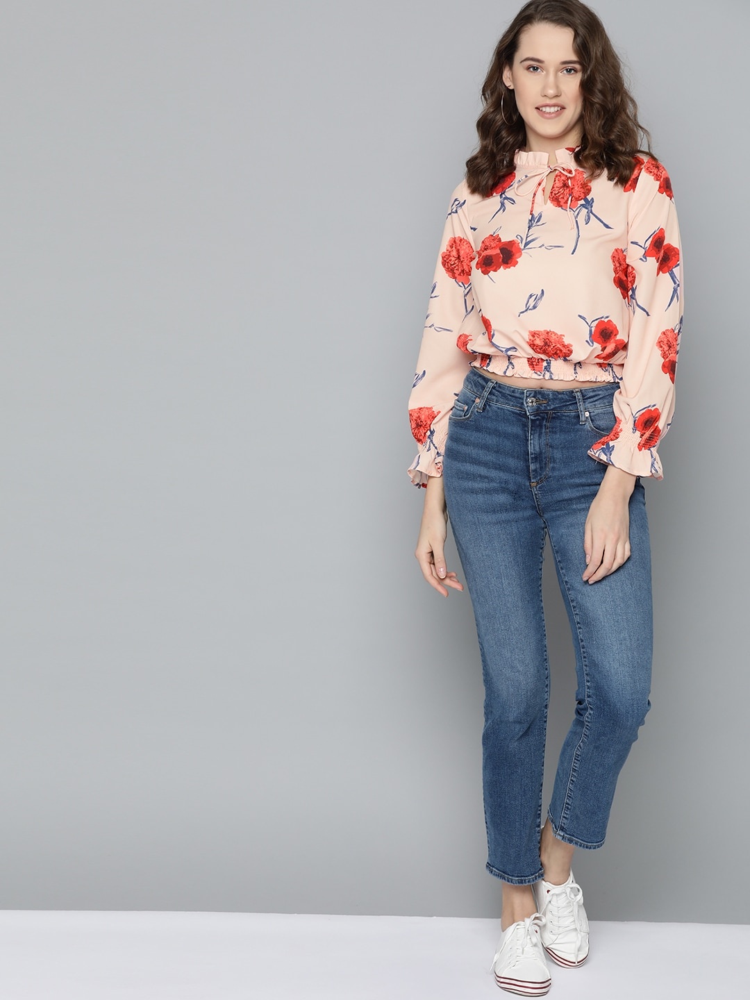 

Mast & Harbour Women Peach-Coloured & Orange Printed Blouson Top