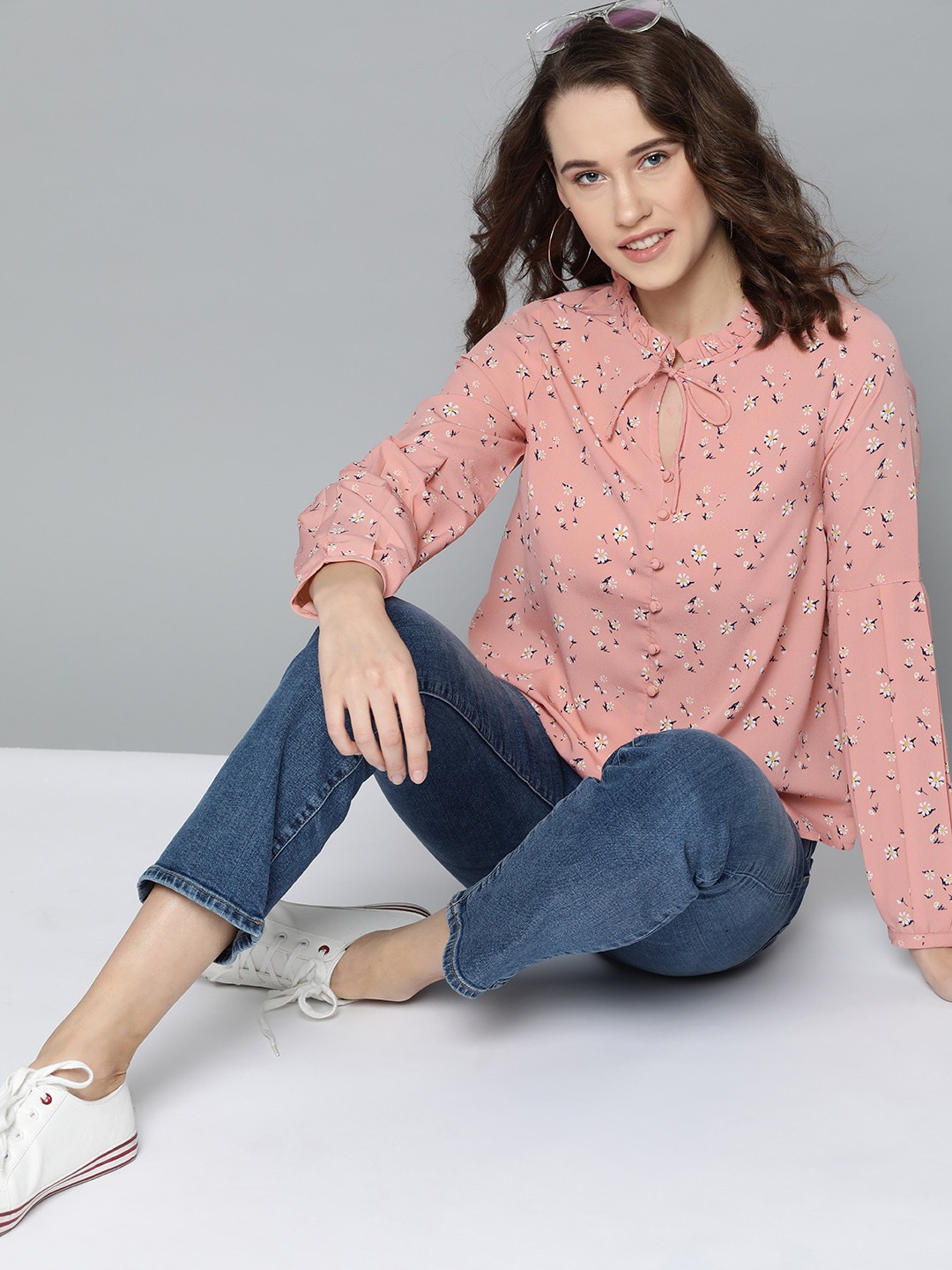 

Mast & Harbour Women Dusty Pink & Off-White Printed Top