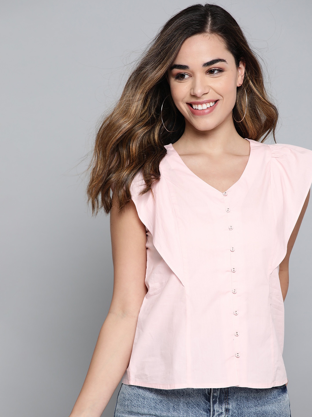 

Mast & Harbour Women Pink Solid Pure Cotton Top