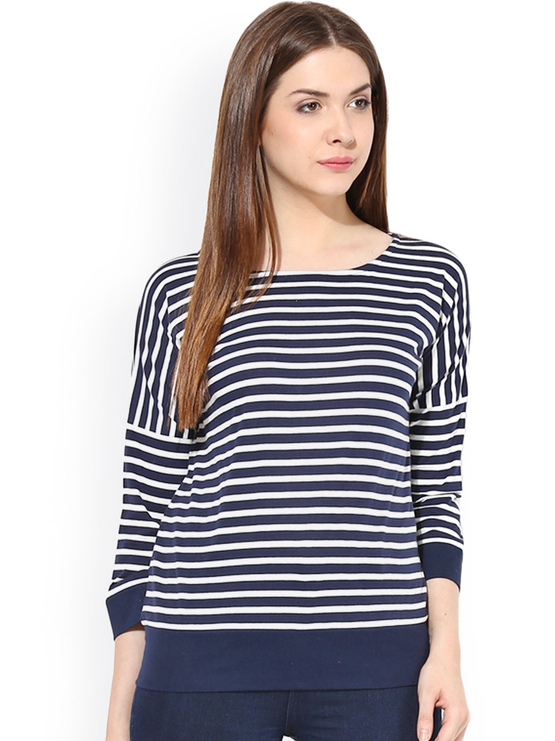 

Miss Chase Navy & White Striped Top, Navy blue