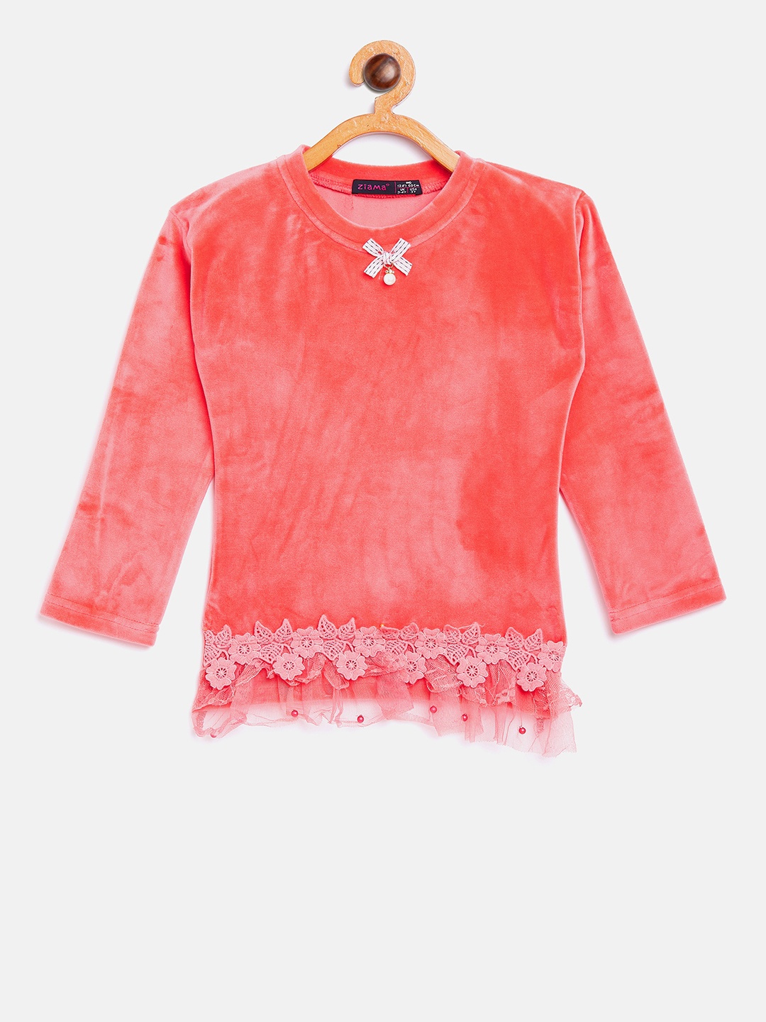 Ziama Girls Coral Orange Solid Top