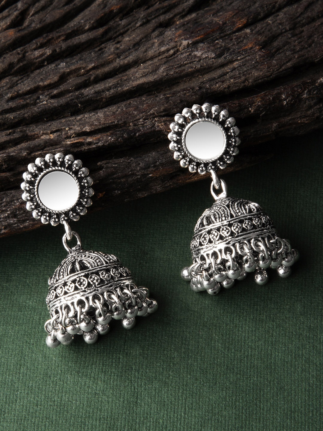 

Rubans Silver-Toned Handcrafted Dome Shaped Jhumkas