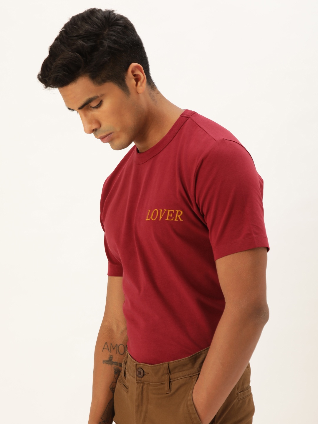 

Mr Bowerbird Men Maroon Liberal Fit Back Printed Round Neck Pure Cotton T-shirt