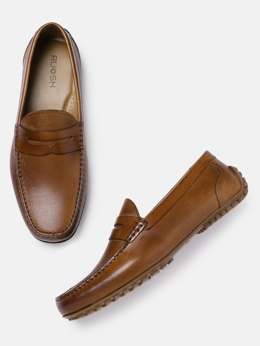

Ruosh Men Brown Solid Leather Loafers