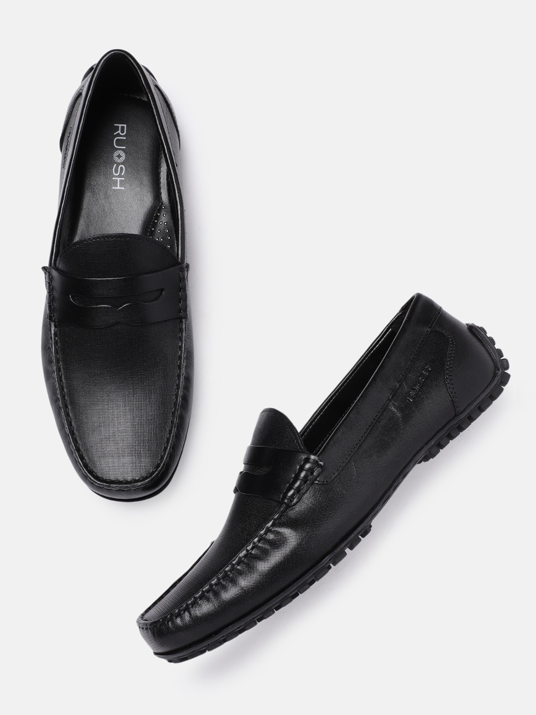 

Ruosh Men Black Leather Seti Driving Shoes