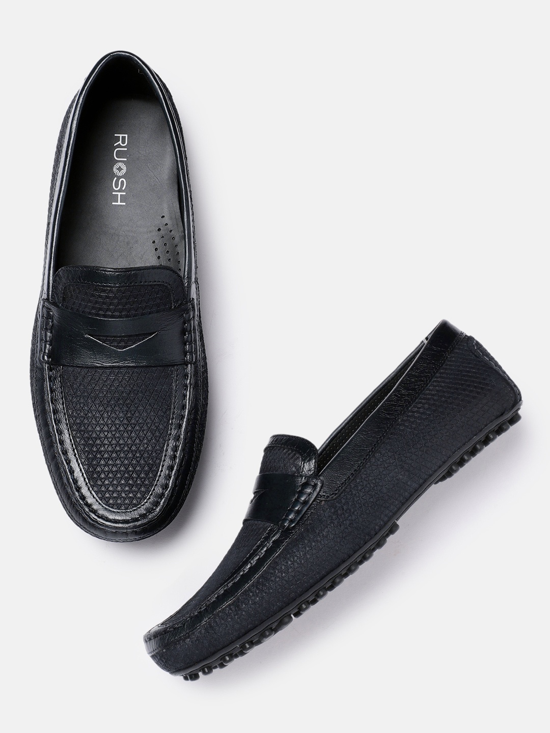 

Ruosh Men Blue Textured Oman Leather Loafers