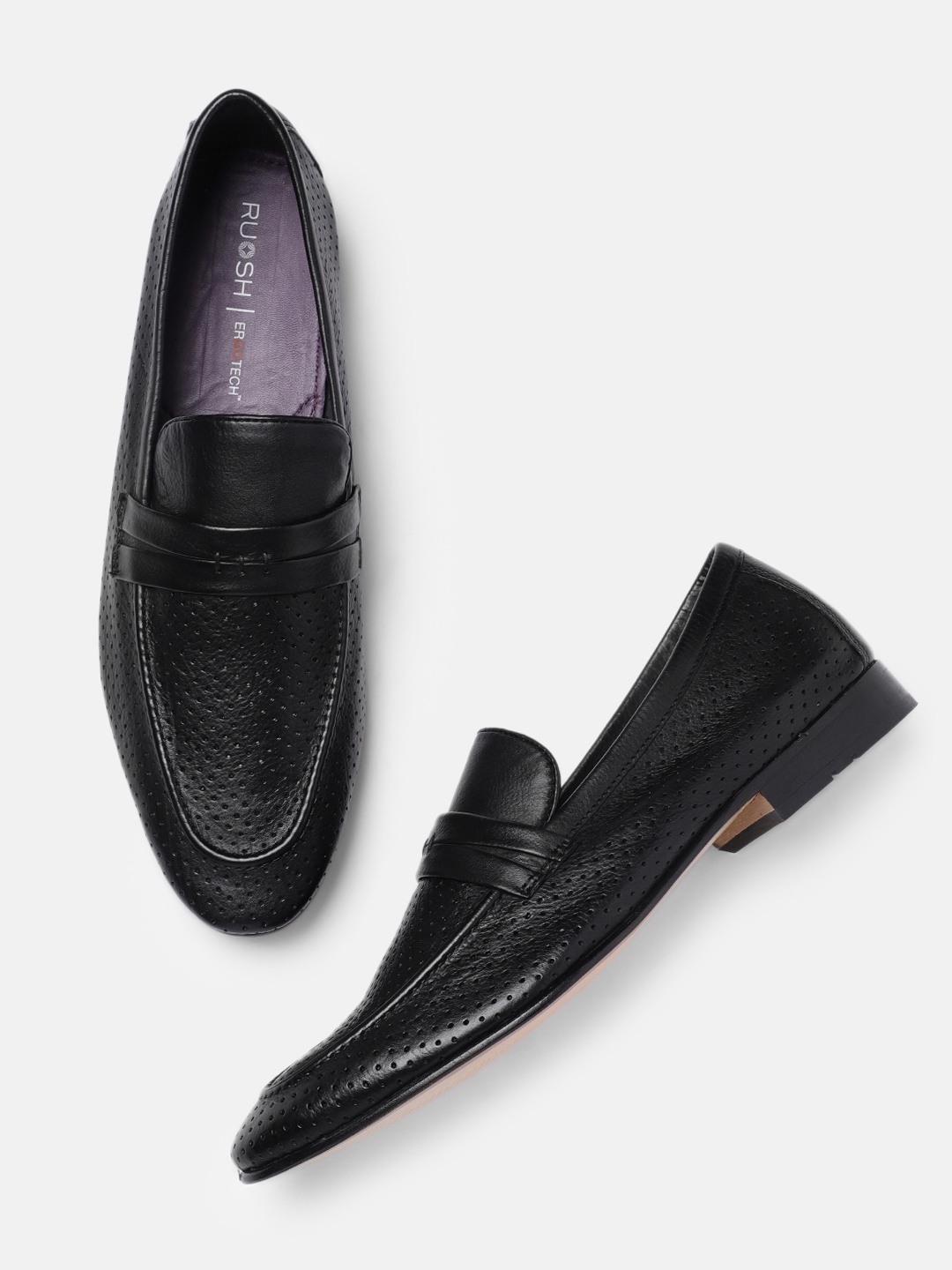 

Ruosh Men Black Perforated Florida Leather Slip-On Shoes