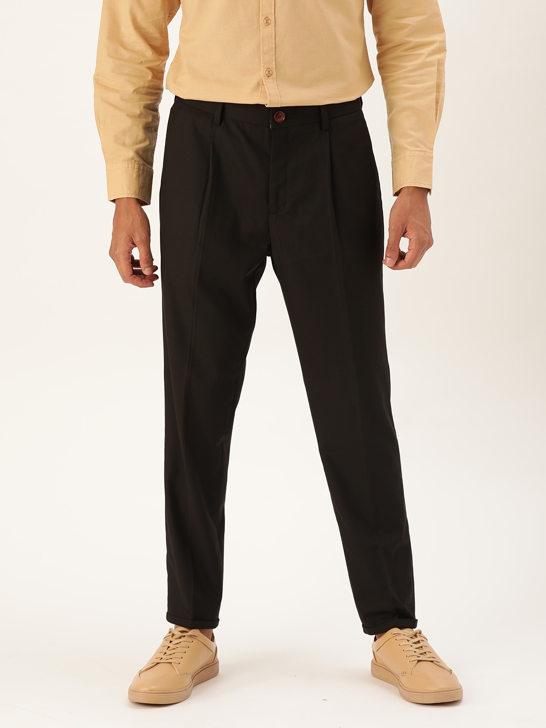 

Mr Bowerbird Men Black Tailored Fit Solid Regular Trousers