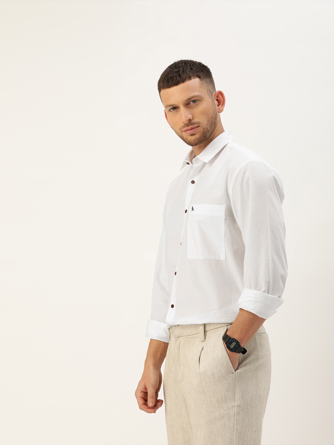 

Mr Bowerbird Men White Regular Fit Solid Smart Casual Shirt