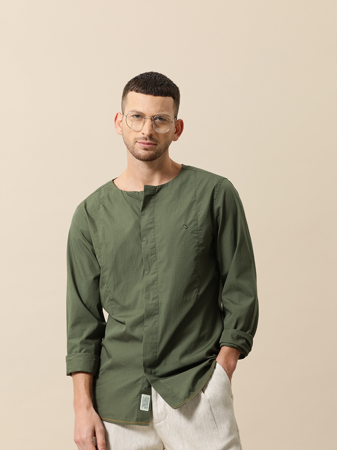 

Mr Bowerbird Men Olive Green Solid Tailored Fit Sustainable Casual Shirt