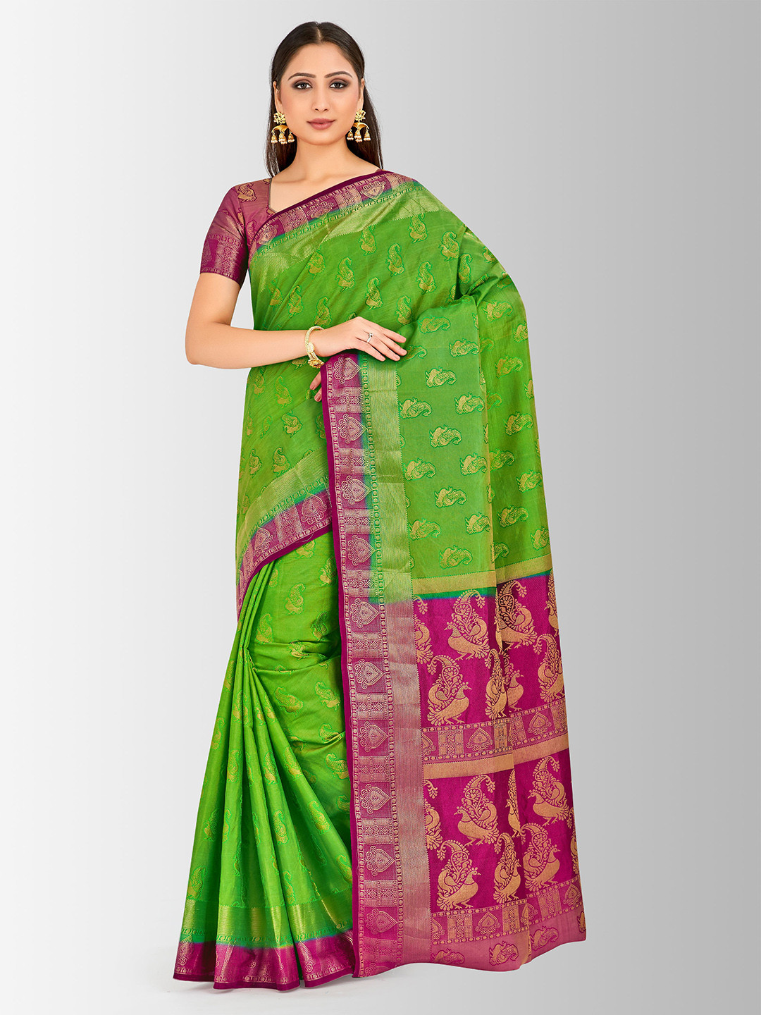 

MIMOSA Green & Pink Art Silk Woven Design Kanjeevaram Saree