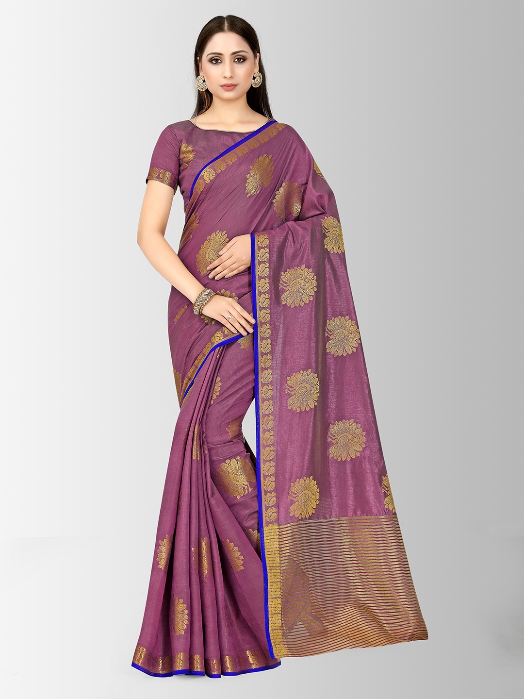 

MIMOSA Mauve & Gold-Coloured Art Silk Woven Design Kanjeevaram Saree