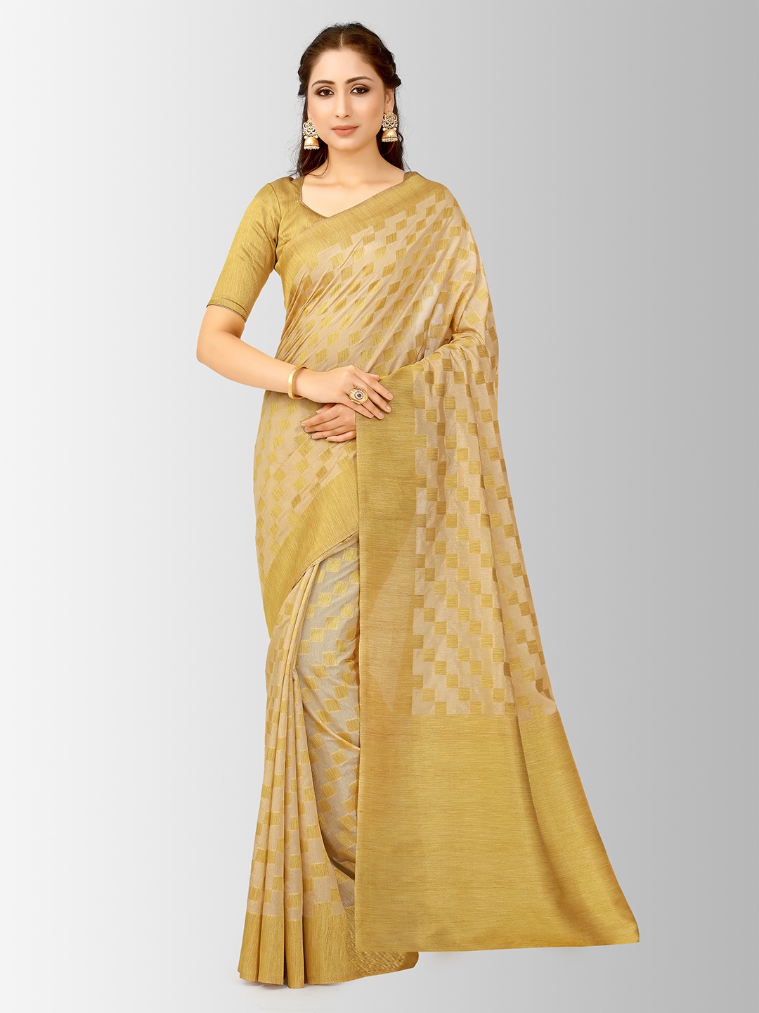 

MIMOSA Beige Art Silk Checked Patola Saree