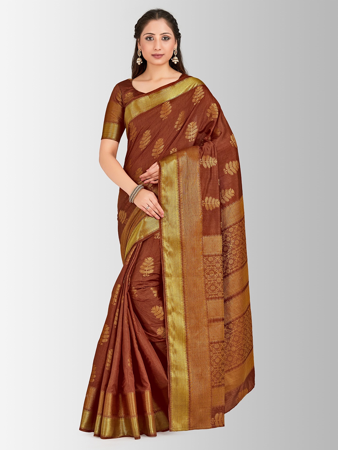 

MIMOSA Brown Art Silk Embellished Banarasi Saree