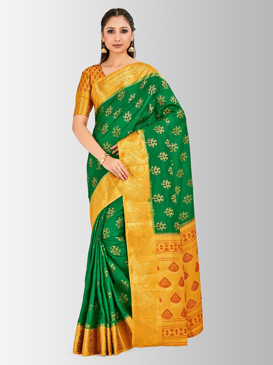 

MIMOSA Green & Gold-Toned Art Silk Woven Design Paithani Saree