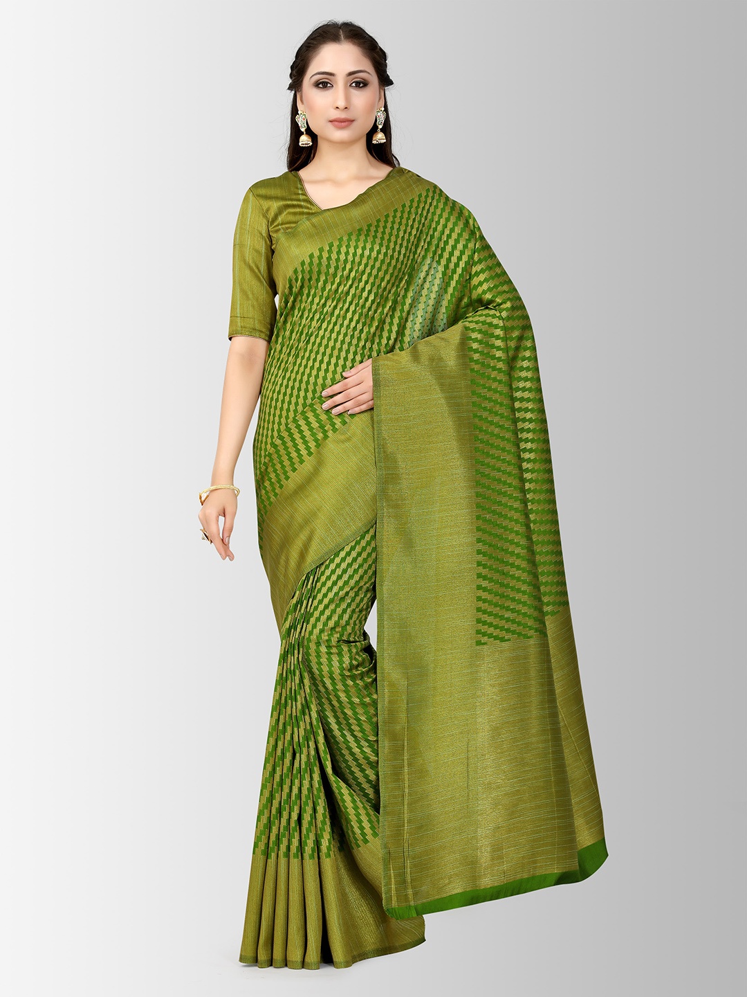 

MIMOSA Green & Beige Art Silk Checked Patola Saree