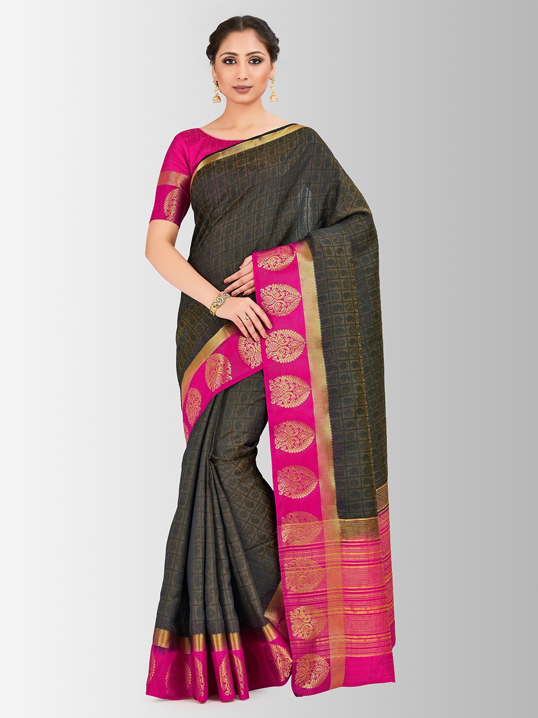 

MIMOSA Black Art Silk Embellished Kanjeevaram Saree