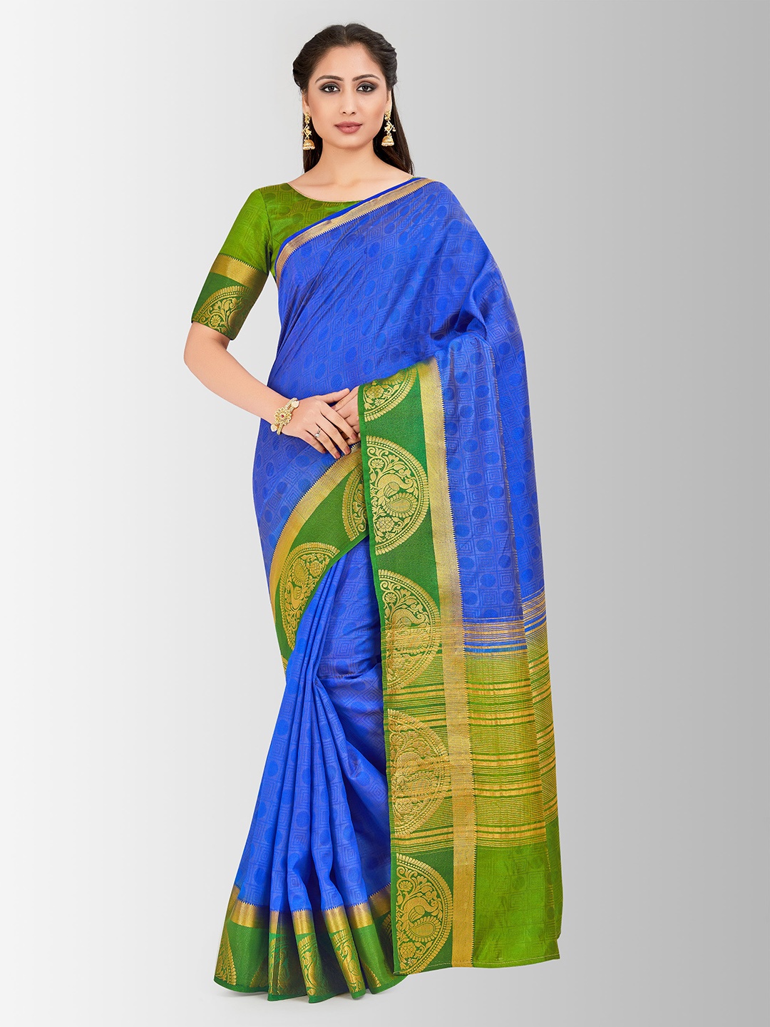 MIMOSA Blue Art Silk Embellished Kanjeevaram Saree