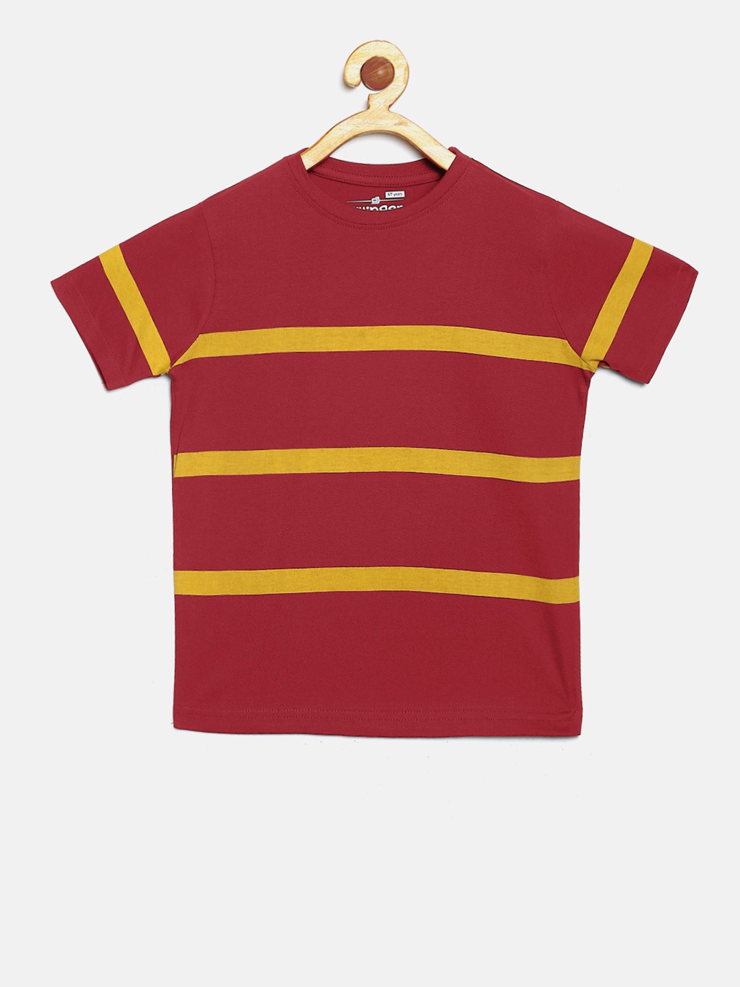 

DILLINGER Boys Maroon Yellow Striped Round Neck Pure Cotton T-shirt