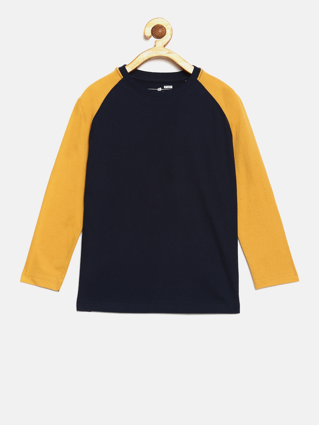 

DILLINGER Boys Navy Blue Yellow Solid Round Neck Pure Cotton T-shirt