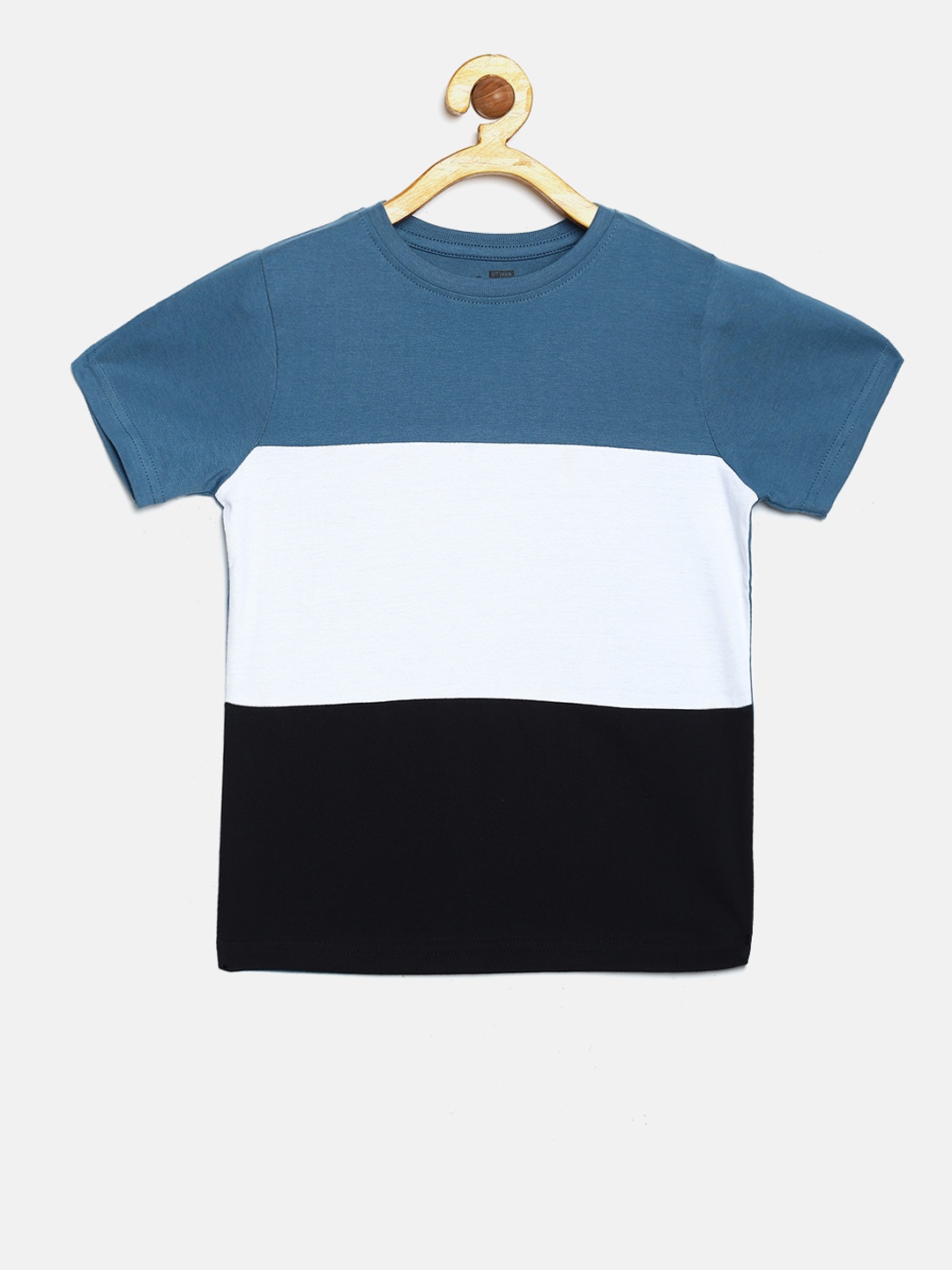 

DILLINGER Boys Blue White Colourblocked Round Neck Pure Cotton T-shirt