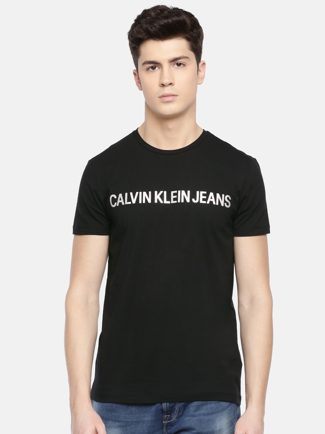 

Calvin Klein Jeans Men Black Printed Slim Fit Round Neck T-shirt