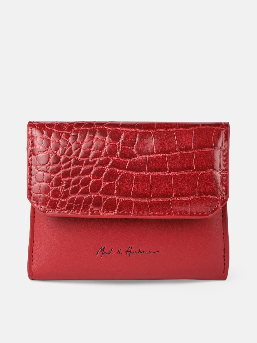 

Mast & Harbour Women Red Croc Textured Three Fold Wallet