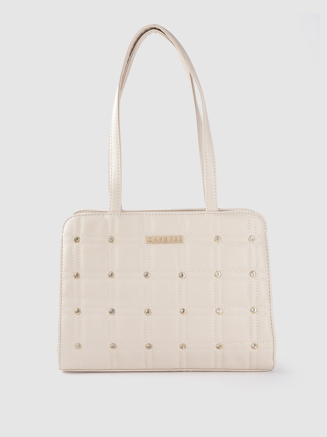 

Caprese Women Beige Beads Embellished Structured Shoulder Bag with Quilted