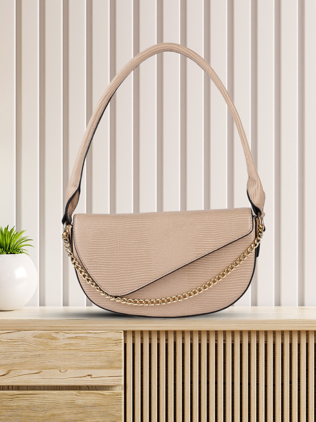 

DressBerry Pink Textured Hobo Bag