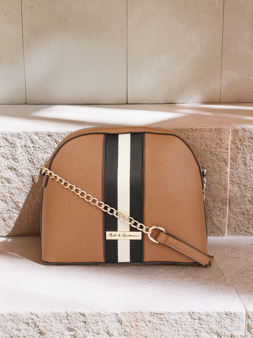 

Mast & Harbour Brown & Black Striped Sling Bag