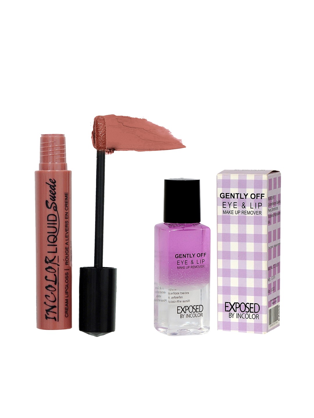 

Incolor Liquid Suede Cream Lip Gloss - LSCL03 6ml & Eye & Lip Make-Up Remover 100ml, Brown