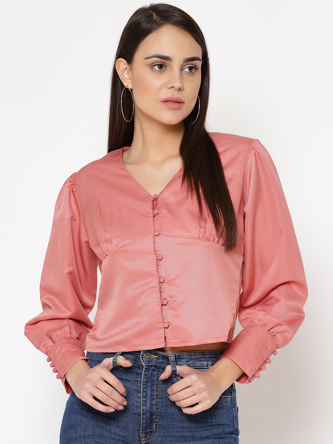 

Carlton London Women Dusty Pink Solid Crop Top