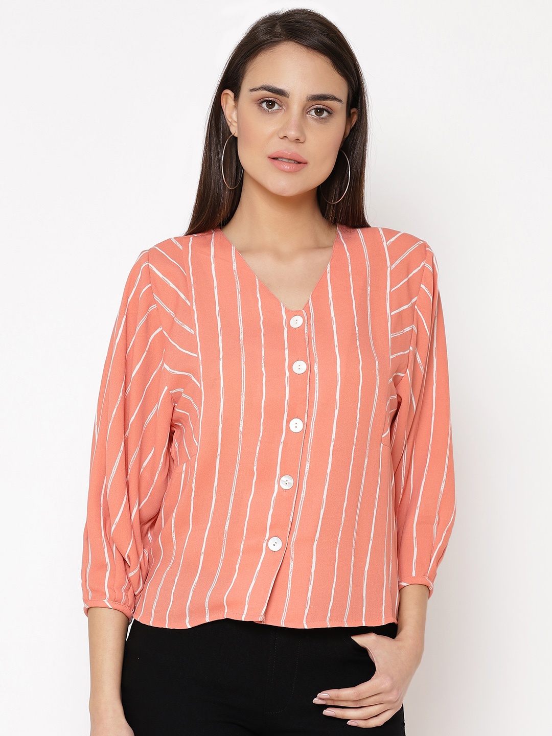 

Carlton London Women Peach-Coloured & White Striped Top