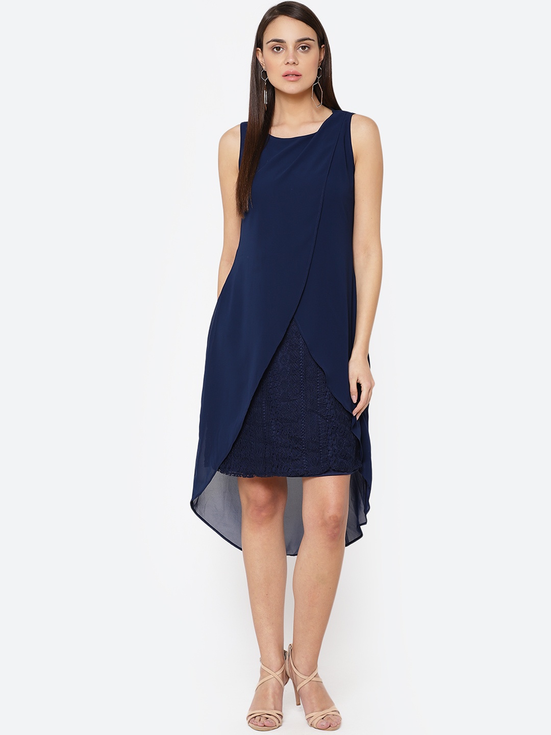

Carlton London Women Navy Blue Solid Wrap Dress