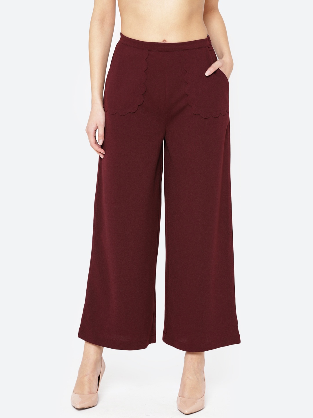 

Carlton London Women Burgundy Straight Fit Solid Parallel Trousers