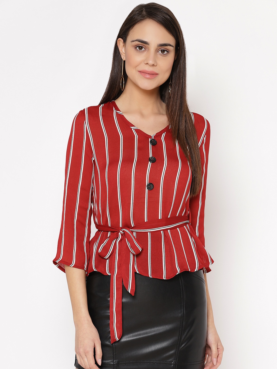 

Carlton London Women Maroon & White Striped Top