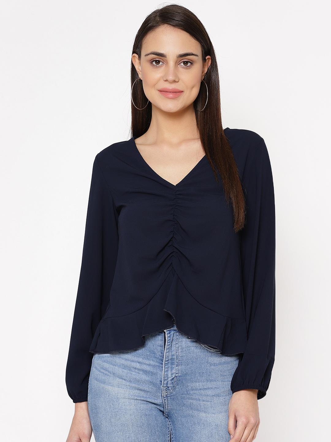 

Carlton London Women Navy Blue Solid Regular Top